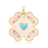 clover lucky charm 14k gold turquoise pink enamel diamond charm necklace custom