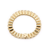 A new take on our beloved book link chain, reimagined with bolder proportions and a more substantial feel. This chunky bracelet features sculptural, handcrafted links that create a continuous rhythm around the wrist.
Finished with our etched star motif at the clasp, a quiet symbol of guidance and intention, it’s designed to be worn alone as a statement or layered into your everyday stack. Timeless and enduring, it reflects our love of reinterpreting classic forms into modern heirlooms.