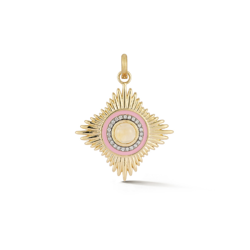14K Gold Diamond Citrine & Pink Enamel Mini Vivienne Medallion