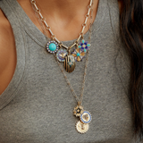 14K Gold Mother of Pearl Turquoise & Enamel Emmeline Charm - storrow