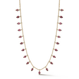 14K Gold Diamond & Pink Garnet 16" 2MM Beaded Ball Emma Necklace - storrow