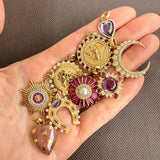 14K Gold Amethyst Garnet & Pearl Holly Horseshoe Charm