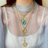 14K Gold London Blue Topaz Heart & Turquoise Matilda Bee Medallion