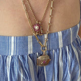 14K Gold Pink Sapphire Star Stripe Luminary II Locket (Copy)