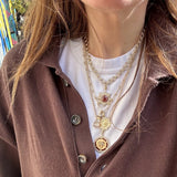 14K Gold Garnet Diamond & Enamel Victoria Medallion