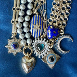 14K Gold Blue Lapis Diamond & Blue Sapphire Victoria Medallion