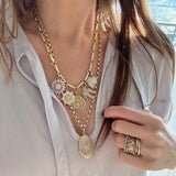 ENAMEL STRIPE LOCKET WITH CHARM NECKLACE AND STACKING RINGS
