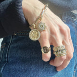 14K Gold Diamond Pearl & Green Enamel Mini Vale Medallion