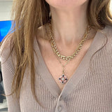 14K Gold Violet Large Flower Mixed Stone Charm