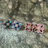 14K Gold Violet Mini Stud Mixed Stone & Enamel Earrings