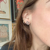 14K Gold Violet Mini Stud Mixed Stone & Enamel Earrings