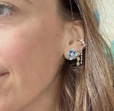 14K Gold Violet Mini Stud Mixed Stone & Enamel Earrings