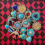 14K Gold London Blue Topaz Heart & Turquoise Matilda Bee Medallion