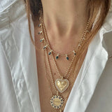 14K Gold Diamond & Blue Topaz 16" 2MM Beaded Ball Emma Necklace - storrow