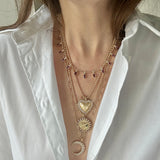 14K Gold Diamond & Pink Garnet 16" 2MM Beaded Ball Emma Necklace