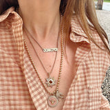 14K Gold Pink Opal Pearl Diamond Minnie Bee Medallion victorian inspired necklace jewelry gift for her white lotus jewelry