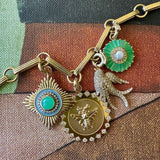 14K Gold Diamond Chrysoprase & Grey Enamel Vivienne Medallion