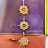 14K Gold Diamond & Winterberry Red Enamel Vale Medallion
