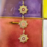 14K Gold Diamond & Damson Maroon Enamel Vale Medallion