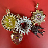 14K Gold Diamond & Damson Maroon Enamel Vale Medallion