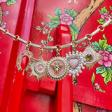 14K Gold Pink Opal Pearl Diamond Minnie Bee Medallion victorian inspired necklace jewelry gift for her white lotus jewelry