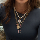 14k horseshoe charm pink opal garnet enamel good luck jewelry necklace