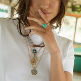 14K Gold Violet Large Flower Mixed Stone Charm