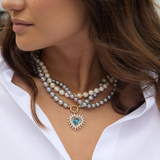 14K Gold London Blue Topaz & Pearl Cluster Juliana Heart Charm