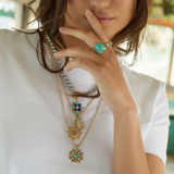 14K Gold Diamond & Blue Enamel Vale Medallion