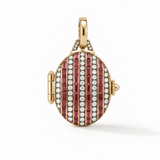 14K Gold Pink Garnet & Diamond Oval Stripe Legacy Locket