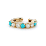 Gold ear cuff with turquoise and pearl stones and diamond Ear cuff jewelry, no piercing needed. Adjustable and comfortable, our take on the ear cuff adds a stylish, minimalist, and modern touch to your look. Perfect for stacking, everyday wear, or special occasions.