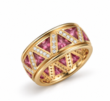 14K Suzie Trillion Pink Garnet & Diamond Band