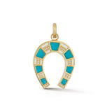 14K Gold Turquoise & White Enamel Hallie Horseshoe Charm