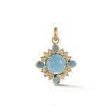 14K Gold Blue Topaz & Diamond Mini Nora Charm cabochon gemstone pendant necklace