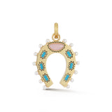14k horseshoe charm pink opal pearl turquoise good luck