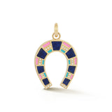 14k horseshoe charm lapis diamond enamel good luck jewelry necklace