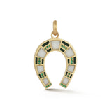 14k gold good luck horseshoe charm white onyx emerald enamel pendant necklace