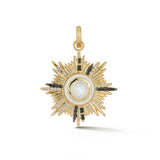 14K Gold Moonstone Diamond & Black Diamond Victoria Medallion