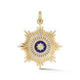 14K Gold Diamond & Blue Enamel Vale Medallion