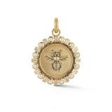 14k gold bee charm medallion pearl diamond baguette necklace jewelry symbolism