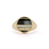 14K Gold Mixed Stone Inlay & Diamond Lane Signet Pinky Ring