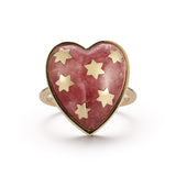14K Gold Rhodochrosite Anna Heart Ring star of david cocktail statement ring