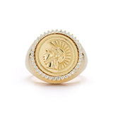 14k gold large diamond signet ring with warrior motif trojan