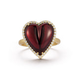 14K Gold Diamond & Red Garnet Alana Large Heart Ring
