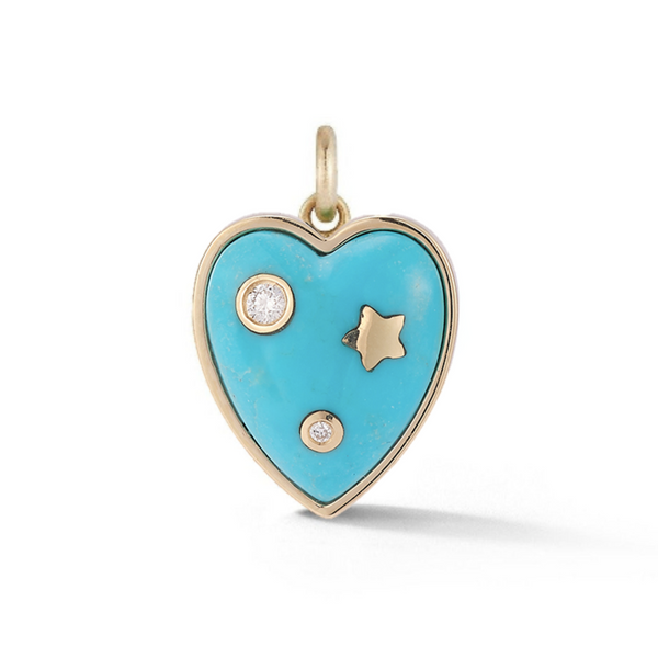 14K Gold & Turquoise Anne Diamond Heart Charm