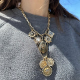 14K Gold Diamond & Black Enamel Vale Medallion