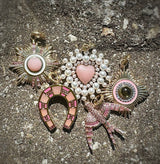 14K Gold Pink Opal & Garnet Hallie Horseshoe Charm