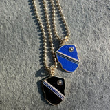 14K Gold Diamond & Blue Enamel Warren Medallion