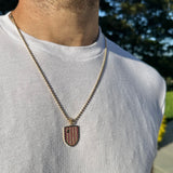 14K Gold Diamond Pink Sapphire & Enamel Walter Medallion