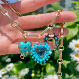 14K Gold London Blue Topaz & Turquoise Cluster Juliana Heart Charm